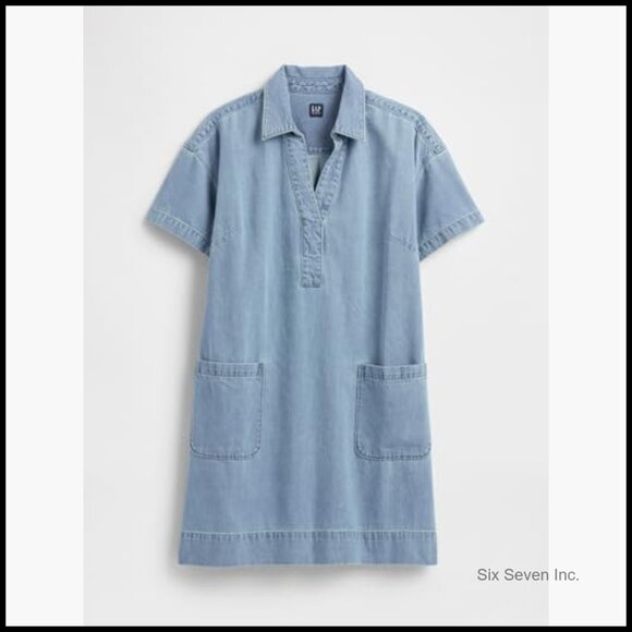 Denim Popover Mini Dress Casual Comfortable Fit Machine Washable - Picture 6 of 6